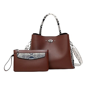 2 IN 1 SMOOTH TEXTURED SATCHEL CLUTCH SET