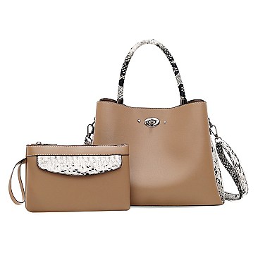 2 IN 1 SMOOTH TEXTURED SATCHEL CLUTCH SET