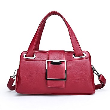 Buckle Accent Multi Compartment Satchel Bag