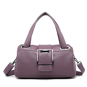 Buckle Accent Multi Compartment Satchel Bag