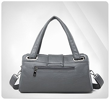 Buckle Accent Multi Compartment Satchel Bag