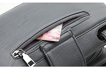 Buckle Accent Multi Compartment Satchel Bag