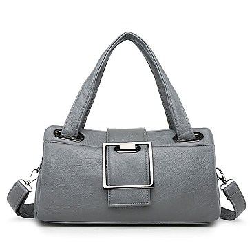 Buckle Accent Multi Compartment Satchel Bag