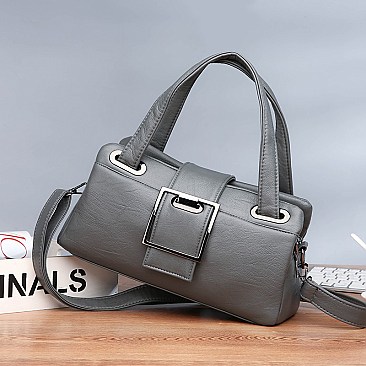 Buckle Accent Multi Compartment Satchel Bag