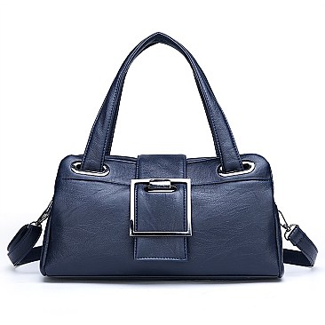 Buckle Accent Multi Compartment Satchel Bag