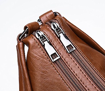 Stylish Smooth Leather Dual Side Pockets Hobo
