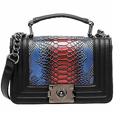 FASHION SNAKE PRINT TOP HANDLE SATCHEL SET