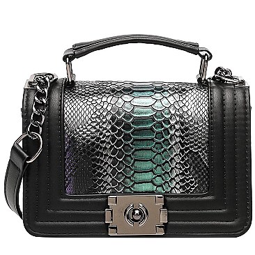 FASHION SNAKE PRINT TOP HANDLE SATCHEL SET