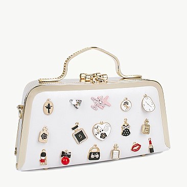 3D CHARM ACCENTED Design Metal Frame Satchel