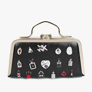 3D CHARM ACCENTED Design Metal Frame Satchel