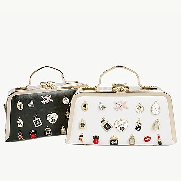 3D CHARM ACCENTED Design Metal Frame Satchel