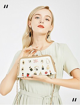 3D CHARM ACCENTED Design Metal Frame Satchel