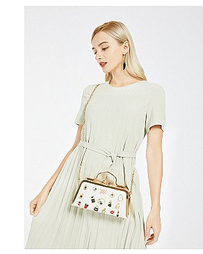 3D CHARM ACCENTED Design Metal Frame Satchel
