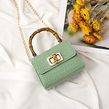 BAMBOO HANDLE CROC PATTERN MINI BAG