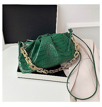 LINKED CHAIN CROC SATCHEL SHOULDER BAG