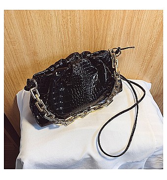 LINKED CHAIN CROC SATCHEL SHOULDER BAG