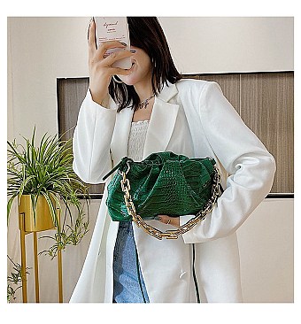 LINKED CHAIN CROC SATCHEL SHOULDER BAG