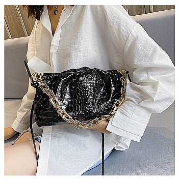 LINKED CHAIN CROC SATCHEL SHOULDER BAG