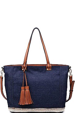 STYLISH SANTORINI TASSELLED DENIM TOTE BAG JY17308