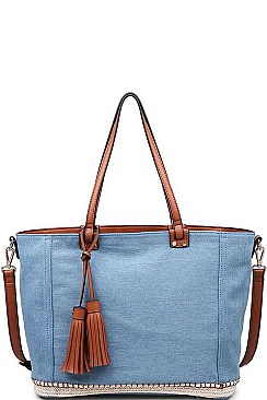 STYLISH SANTORINI TASSELLED DENIM TOTE BAG JY17308