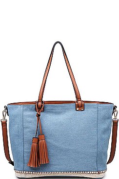 STYLISH SANTORINI TASSELLED DENIM TOTE BAG JY17308