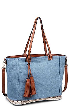 STYLISH SANTORINI TASSELLED DENIM TOTE BAG JY17308