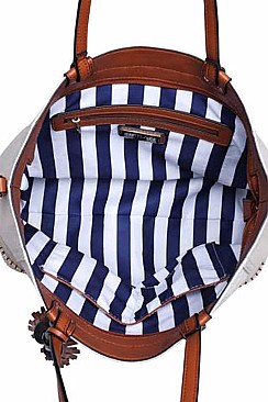 STYLISH SANTORINI TASSELLED DENIM TOTE BAG JY17308
