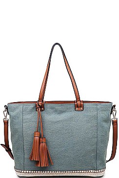 STYLISH SANTORINI TASSELLED DENIM TOTE BAG JY17308