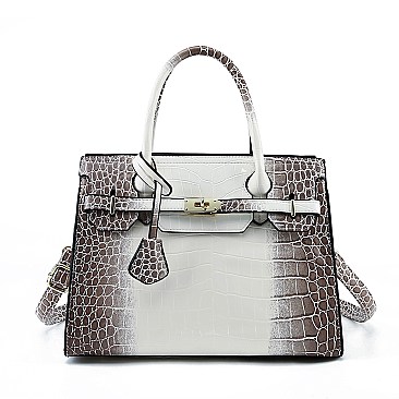 CROCODILE 2 TONE PADLOCK CLASSIC SATCHEL