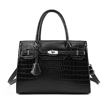 CROCODILE 2 TONE PADLOCK CLASSIC SATCHEL