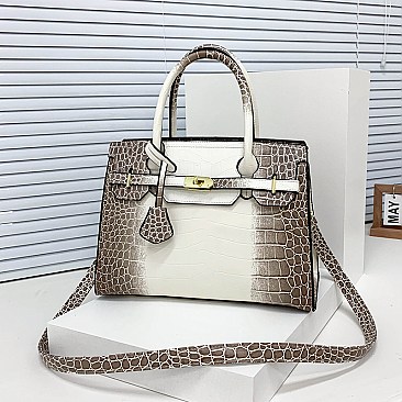 CROCODILE 2 TONE PADLOCK CLASSIC SATCHEL