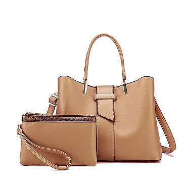 2 IN 1 SMOOTH LEATHER SATCHEL CLUTCH SET