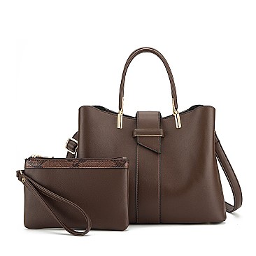 2 IN 1 SMOOTH LEATHER SATCHEL CLUTCH SET