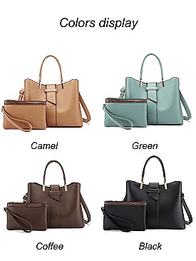 2 IN 1 SMOOTH LEATHER SATCHEL CLUTCH SET