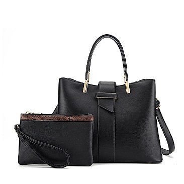 2 IN 1 SMOOTH LEATHER SATCHEL CLUTCH SET