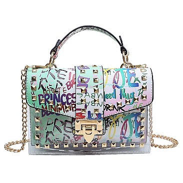 2 IN 1 Graffiti Studded Cross-Body Satchel