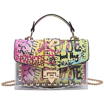 2 IN 1 Graffiti Studded Cross-Body Satchel