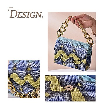 CHAIN HANDLE SNAKE PRINT SHOULDER SATCHEL BAG