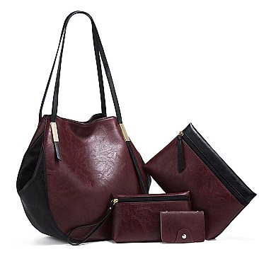 4 in 1 CLASSIC SMOOTH TWO TONE TOTE CLUTCH SET