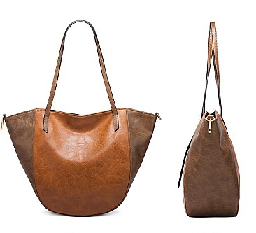 4 in 1 CLASSIC SMOOTH TWO TONE TOTE CLUTCH SET