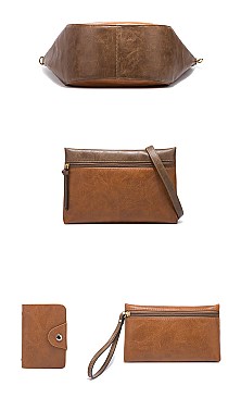 4 in 1 CLASSIC SMOOTH TWO TONE TOTE CLUTCH SET