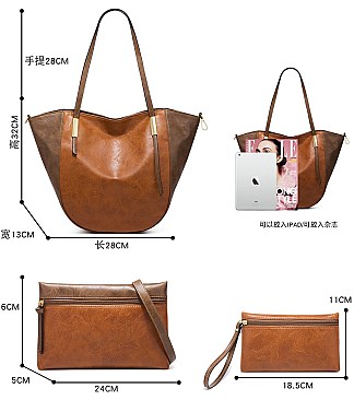 4 in 1 CLASSIC SMOOTH TWO TONE TOTE CLUTCH SET