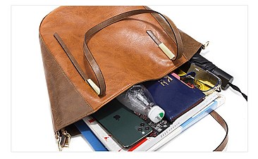 4 in 1 CLASSIC SMOOTH TWO TONE TOTE CLUTCH SET