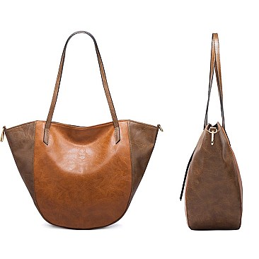 4 in 1 CLASSIC SMOOTH TWO TONE TOTE CLUTCH SET