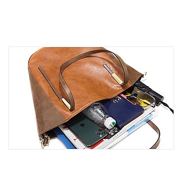4 in 1 CLASSIC SMOOTH TWO TONE TOTE CLUTCH SET
