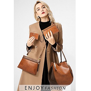 4 in 1 CLASSIC SMOOTH TWO TONE TOTE CLUTCH SET