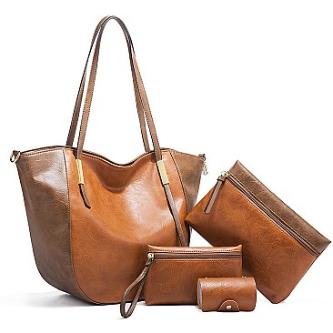 4 in 1 CLASSIC SMOOTH TWO TONE TOTE CLUTCH SET
