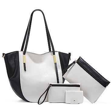 4 in 1 CLASSIC SMOOTH TWO TONE TOTE CLUTCH SET