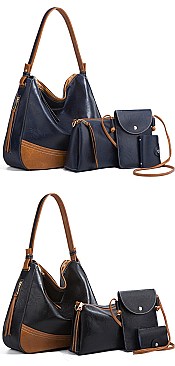 4 IN 1 STYLISH SMOOTH HOBO CROSSBODY CLUTCH WALLET SET