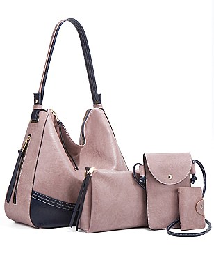 4 IN 1 STYLISH SMOOTH HOBO CROSSBODY CLUTCH WALLET SET